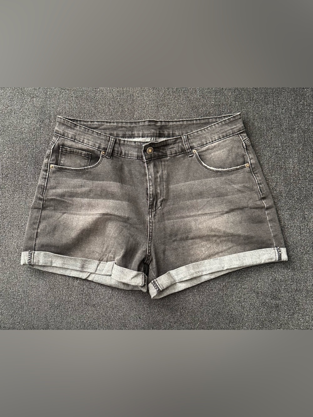 Women's Gray Denim Shorts - Classic Roll-Cuff Style